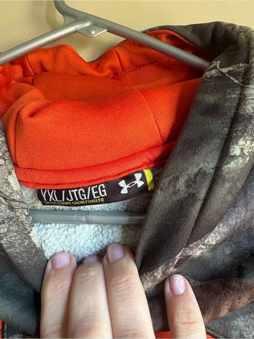 Under Armour Brown Camo Pullover with Orange Lining
